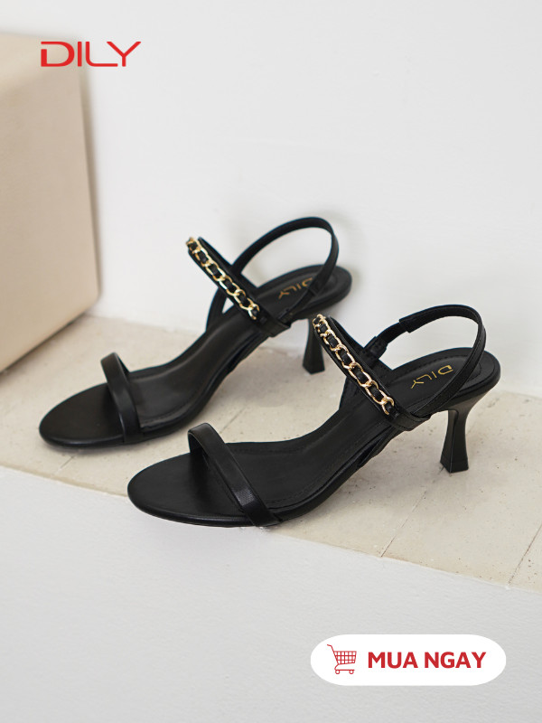 Sandal cao gót 7cm quai mảnh phối xích sang trọng DL0519 - DILY