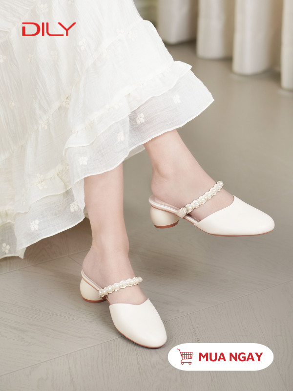Guốc sục mũi tròn quai đính ngọc trai trẻ trung DL0564 - DILY