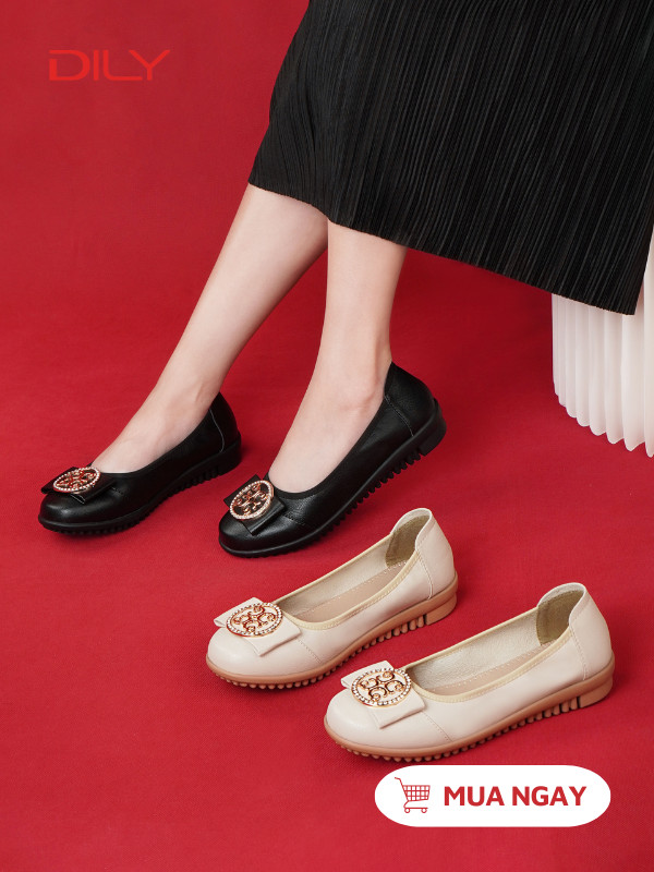 Giày búp bê đính khóa kim loại sang trọng, đế chống trượt cao cấp AA0502 - DILY