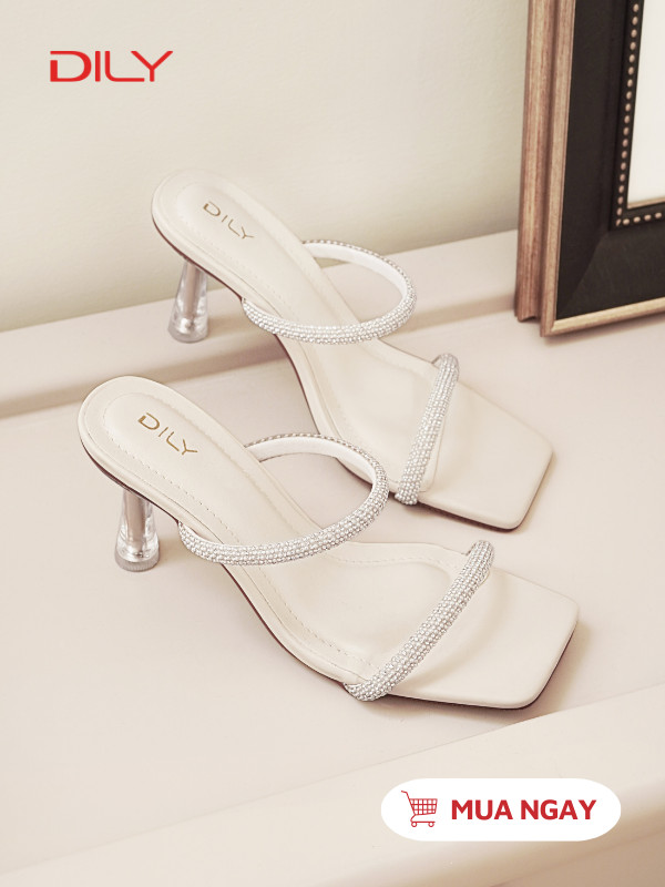 Dép guốc mũi vuông quai đính đá sang trọng DL0527 - DILY