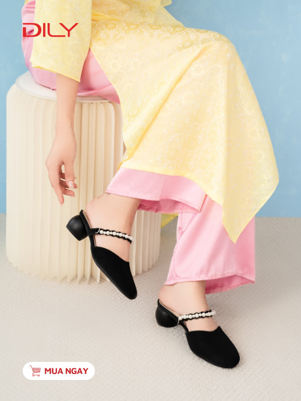 Guốc sục mũi tròn quai phối ngọc trai trẻ trung DL0564 - DILY