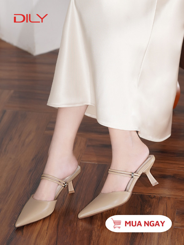 Guốc sục thiết kế mũi nhọn, quai mảnh tôn chân cao 6cm DL0556 - DILY