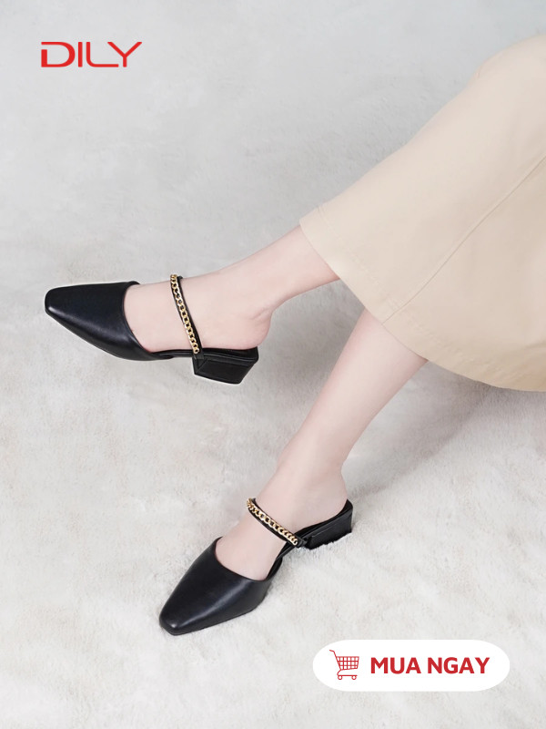 Mules gót vuông chắc chân, quai xích sang trọng DL0539 - DILY