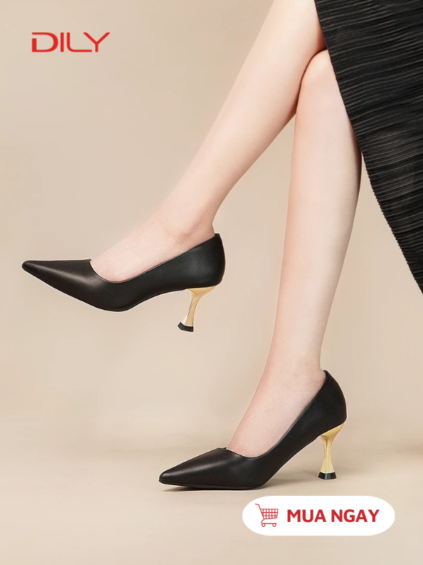 Giày cao gót mũi nhọn tôn chân, gót nhọn ánh vàng sang trọng cao 6.5cm AA0459 - DILY