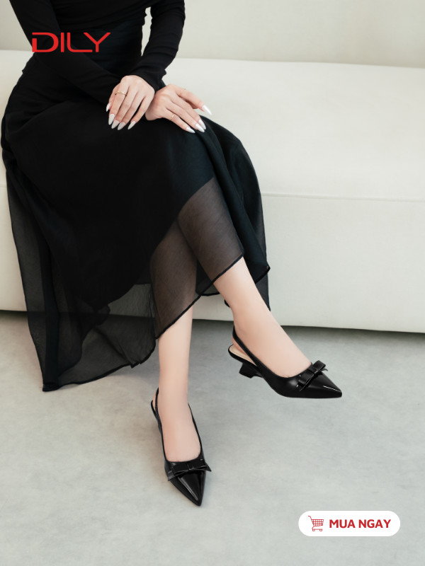 Giày slingback mũi nhọn phối nơ trẻ trung DL0631 - DILY
