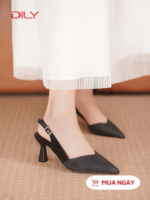 Slingback mũi nhọn phối da thời thượng AA0479 - DILY