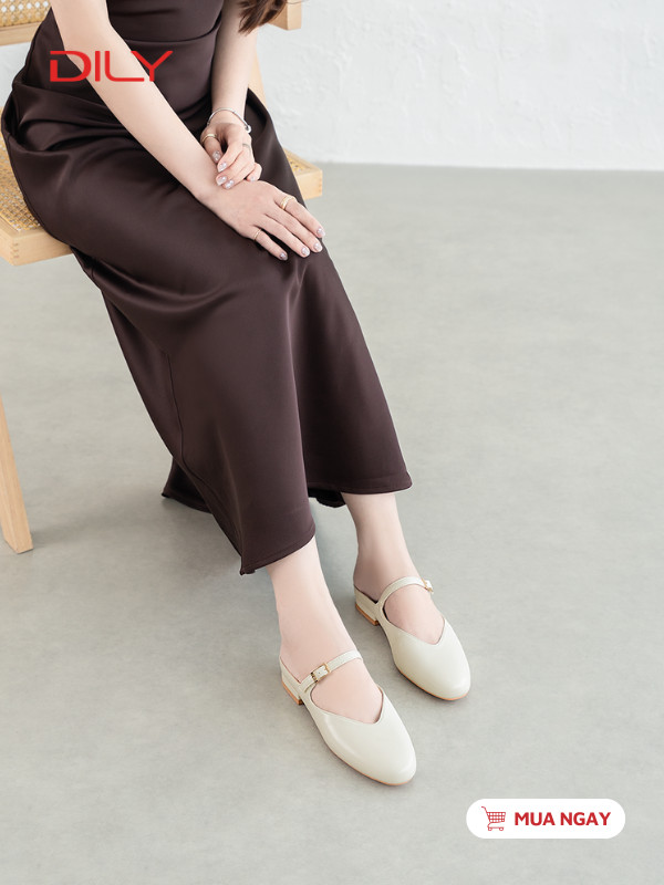Giày mules mũi tròn quai mảnh tôn chân DL0651 - DILY