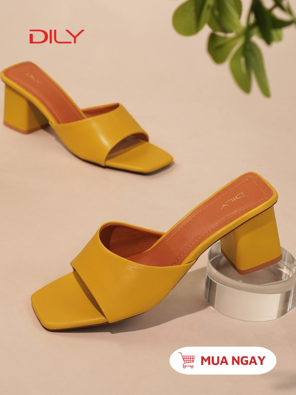 Dép guốc đế vuông mũi vuông thanh lịch, tôn chân gót cao 5cm AA0325 - DILY