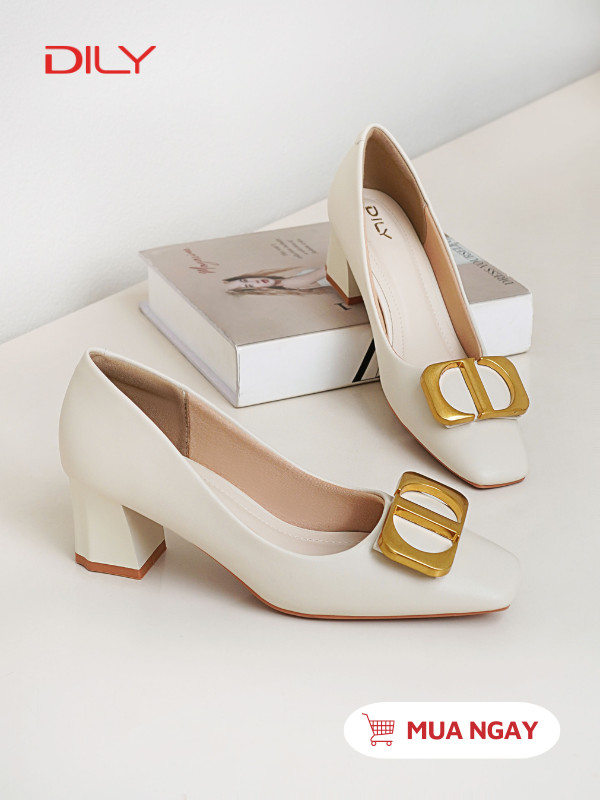 Cao gót mũi vuông phối khóa sang trọng AA0484 - DILY