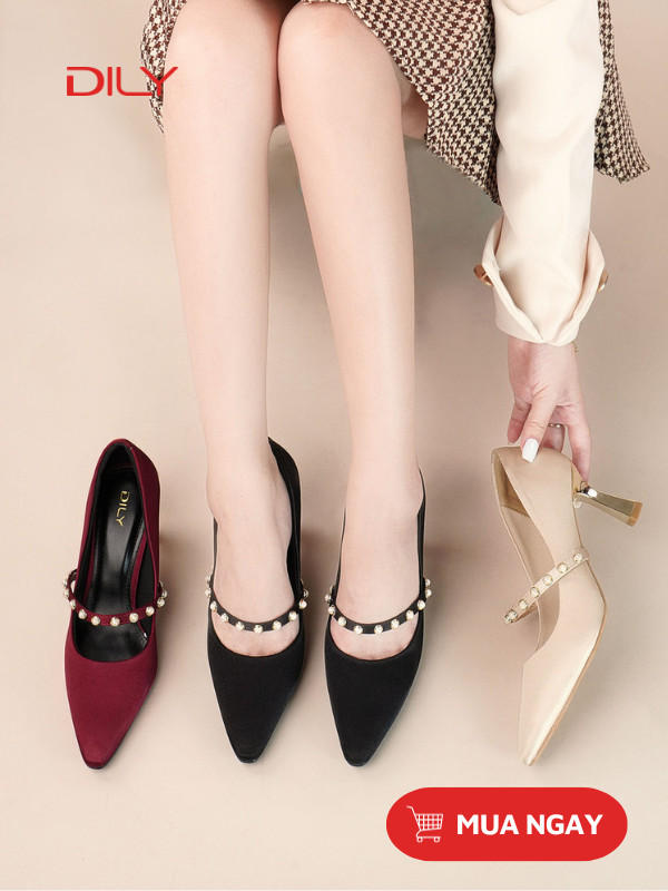 Giày cao gót lụa satin quai đính hạt đúng gu tiểu thư AA0462 - DILY