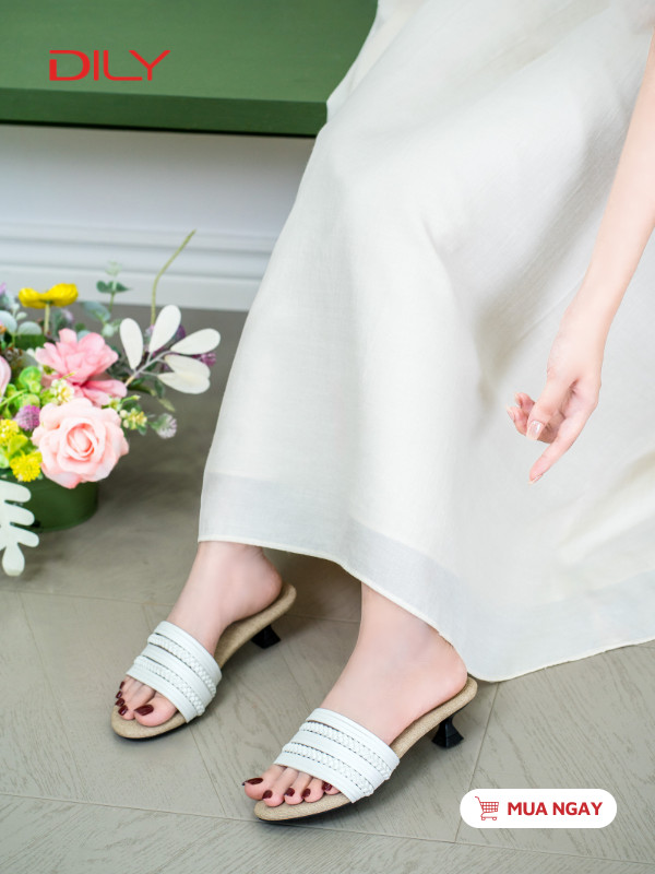 Dép guốc quai ngang cách điệu, gót nhọn cao 4cm DL0613 - DILY