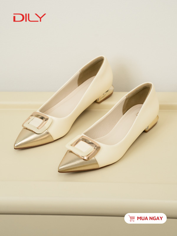 Giày búp bê mũi nhọn phối da, đính khóa sang trọng DL0635 - DILY