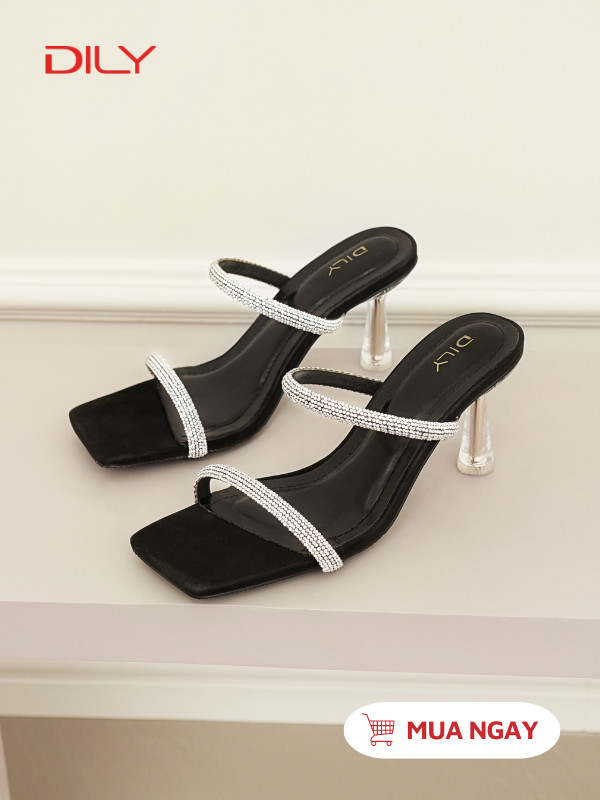 Dép guốc mũi vuông quai đính đá sang trọng DL0527 - DILY