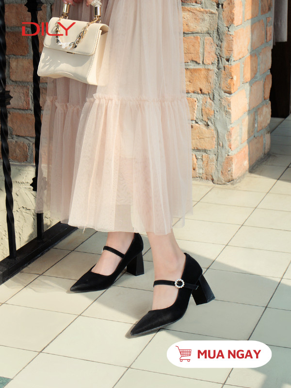 Giày búp bê cao gót vải lụa satin thời thượng AA0475 - DILY