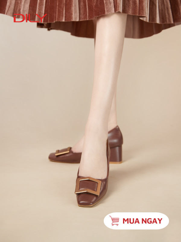 Giày bít mũi vuông phối khóa thời trang AA0407 - DILY