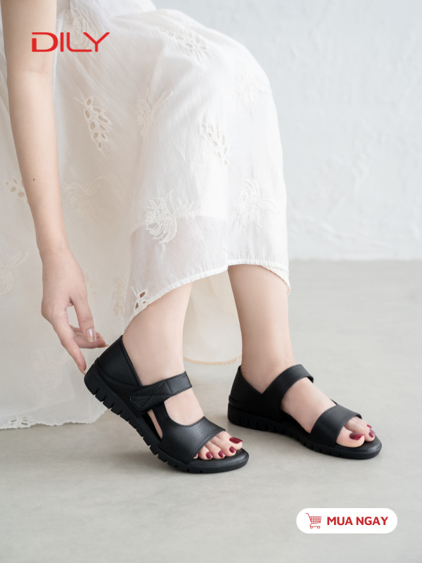 Giày sandan nữ quai ngang trẻ trung, bít hậu đế thấp tiện dụng cao 2cm AA0496 - DILY
