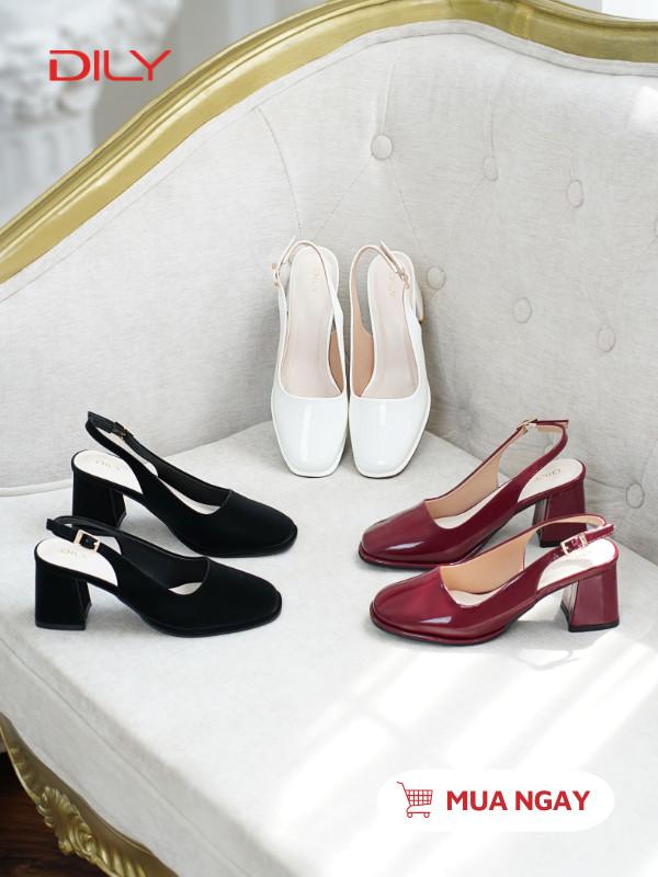 Giày slingback cao gót mũi vuông thanh lịch DL0560 - DILY