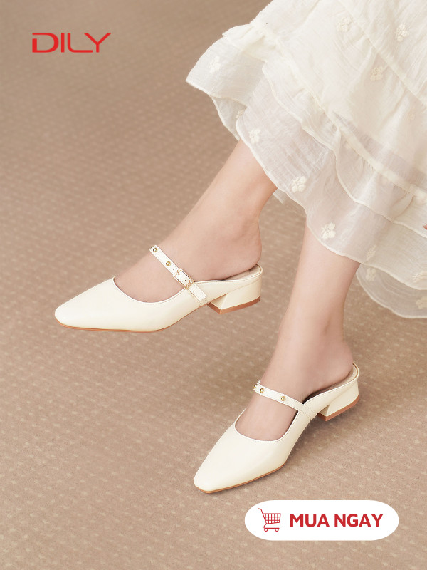 Mules mũi vuông quai đính hạt trẻ trung DL0588 - DILY