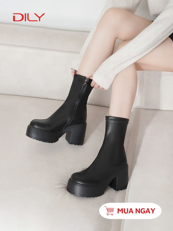 Giày boot cổ thấp thiết kế tối giản, đế cao 9cm thời thượng AG0167 - DILY
