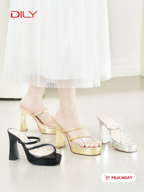 Dép guốc đế đúp quai thanh lịch, gót cao 9cm tôn dáng DL0605 - DILY