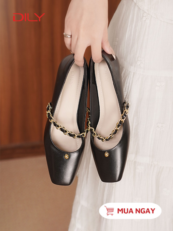 Giày búp bê mũi vuông quai phối xích sang trọng DL0559 - DILY