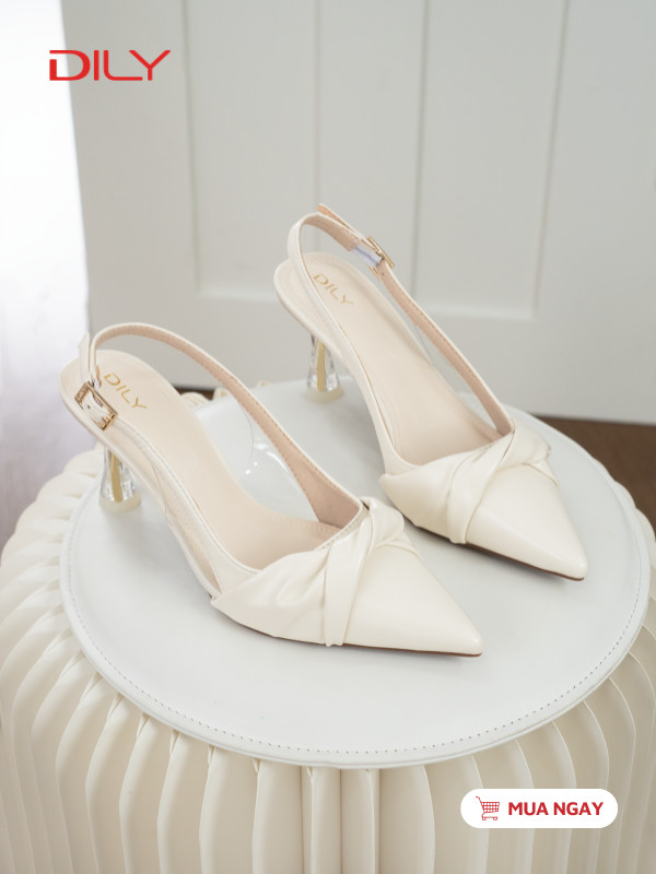 Giày slingback mũi nhọn cách điệu, gót trong suốt ánh vàng DL0621 - DILY