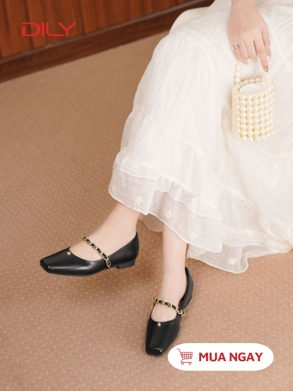 Giày búp bê mũi vuông quai phối xích nổi bật DL0559 - DILY 