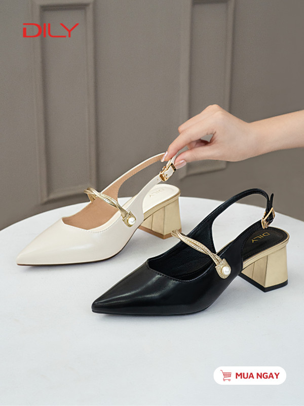 Giày slingback mũi nhọn phối quai ánh vàng sang trọng DL0618 - DILY