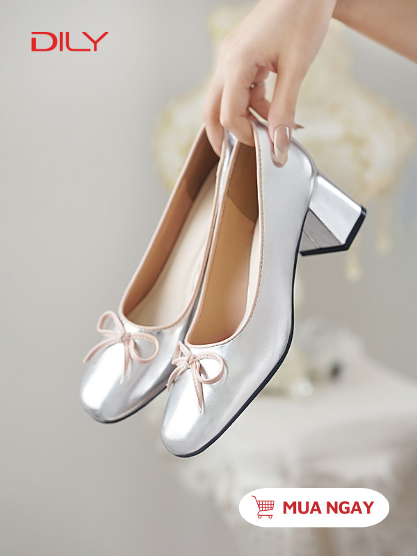 Giày cao gót đế vuông phối nơ xinh xắn, trendy DL0553 - DILY