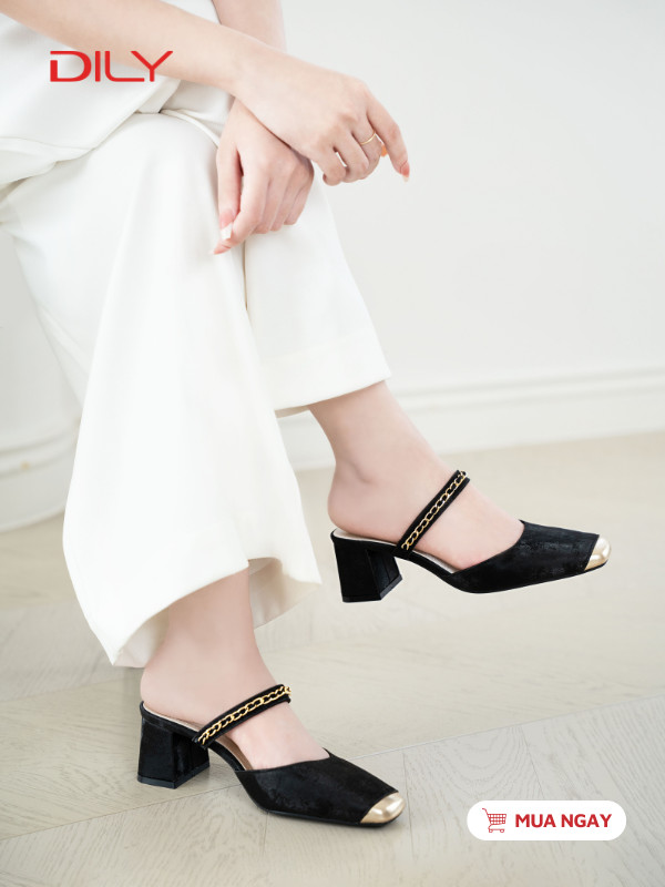 Guốc sục mũi vuông quai phối xích sang trọng DL0623 - DILY