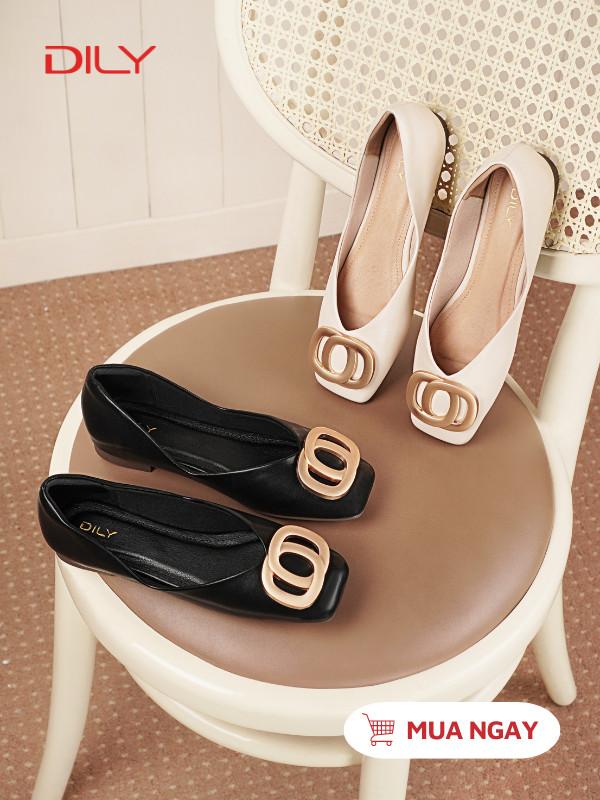 Giày búp bê mũi vuông đính khóa kim loại thanh lịch AA0434 - DILY