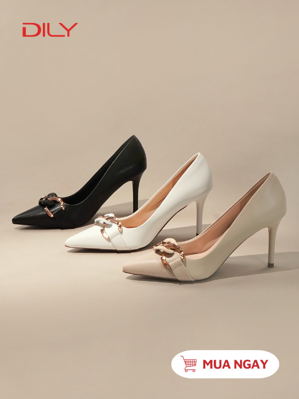 Giày cao gót mũi nhọn kèm khóa trang trí sang trọng cao 8cm AA0451 - DILY