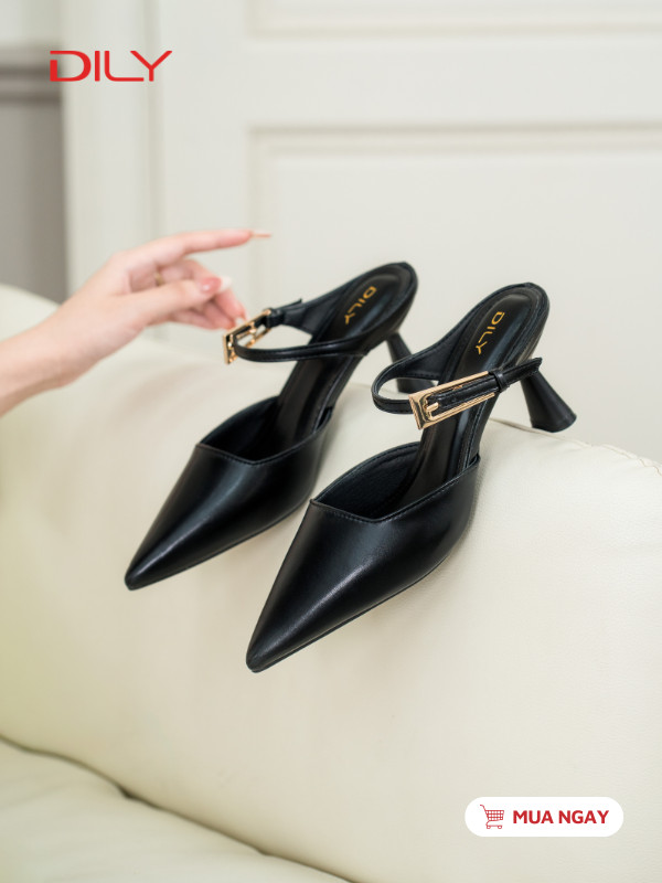 Guốc sục mũi nhọn, quai ngang phối khóa sang trọng DL0616 - DILY