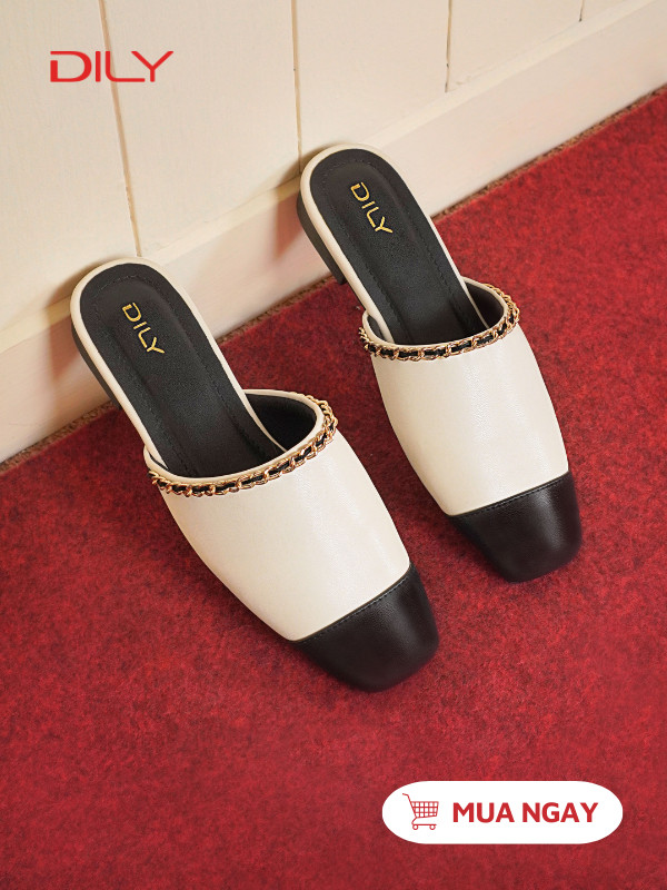 Mules mũi vuông phối quai xích thời thượng AA0483 - DILY