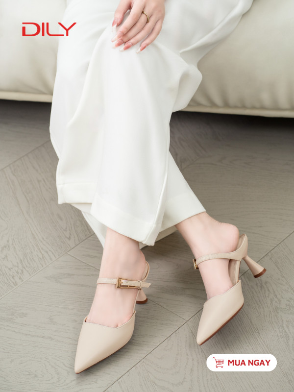 Guốc sục mũi nhọn, quai ngang phối khóa sang trọng DL0616 - DILY