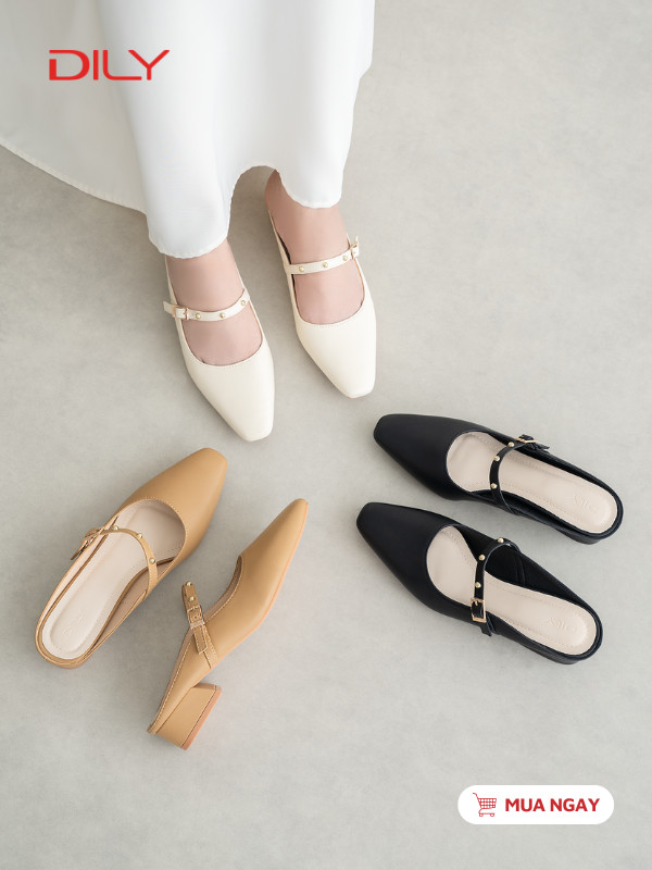 Mules mũi vuông phối quai đính đá thanh lịch DL0588 - DILY