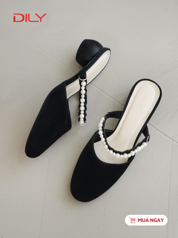 Dép sục mũi tròn phối quai ngọc trai thanh lịch DL0564 - DILY