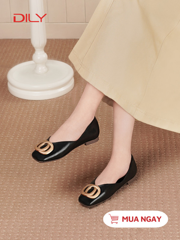Giày búp bê mũi vuông đính khóa kim loại thanh lịch AA0434 - DILY
