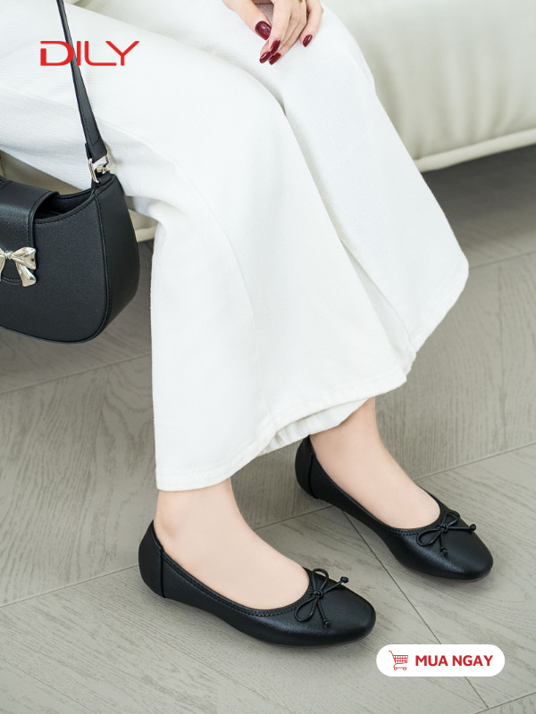 Giày búp bê mũi tròn phối nơ xinh xắn AA0427 - DILY