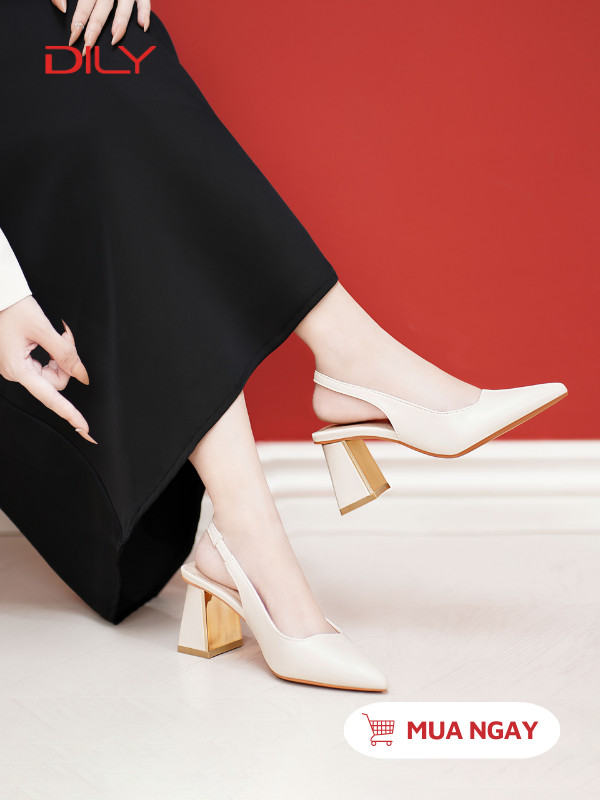 Giày slingback cao gót mũi nhọn thiết kế tối giản thanh lịch AA0375 - DILY