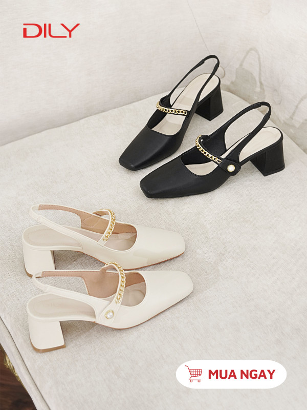 Slingback cao gót quai ngang phối xích sang trọng DL0554 - DILY