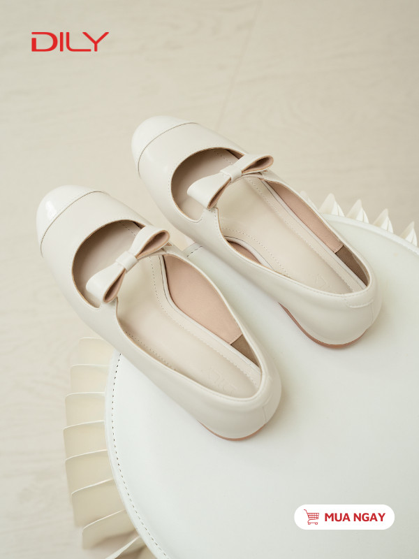 Giày búp bê mũi tròn phối qua, quai đính nơ trẻ trung DL0640 - DILY