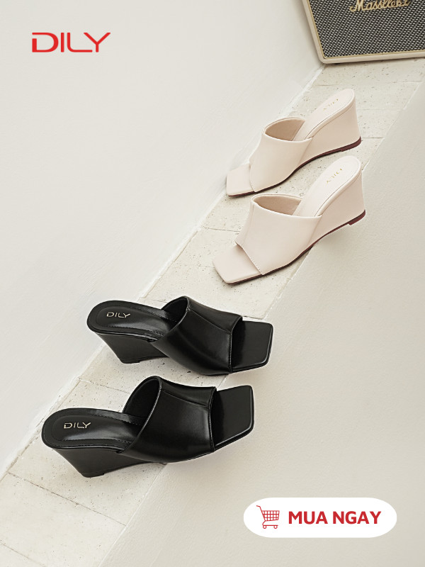 Dép nữ quai ngang mũi vuông đế xuồng cao 7cm tôn dáng DL0537 - DILY