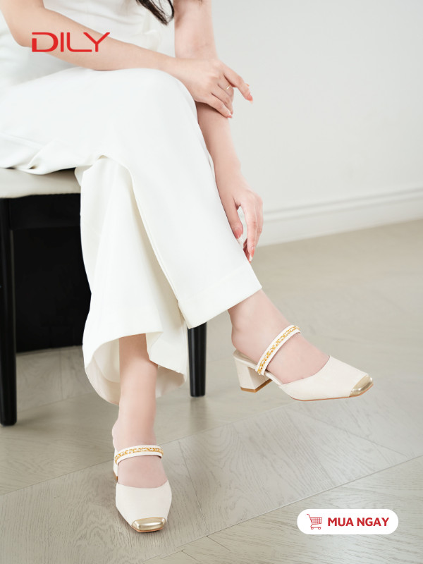 Guốc sục mũi vuông quai phối xích sang trọng DL0623 - DILY