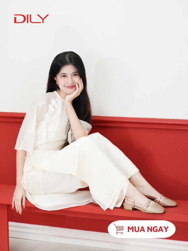 Giày búp bê mũi vuông quai đính hoa nữ tính DL0570 - DILY