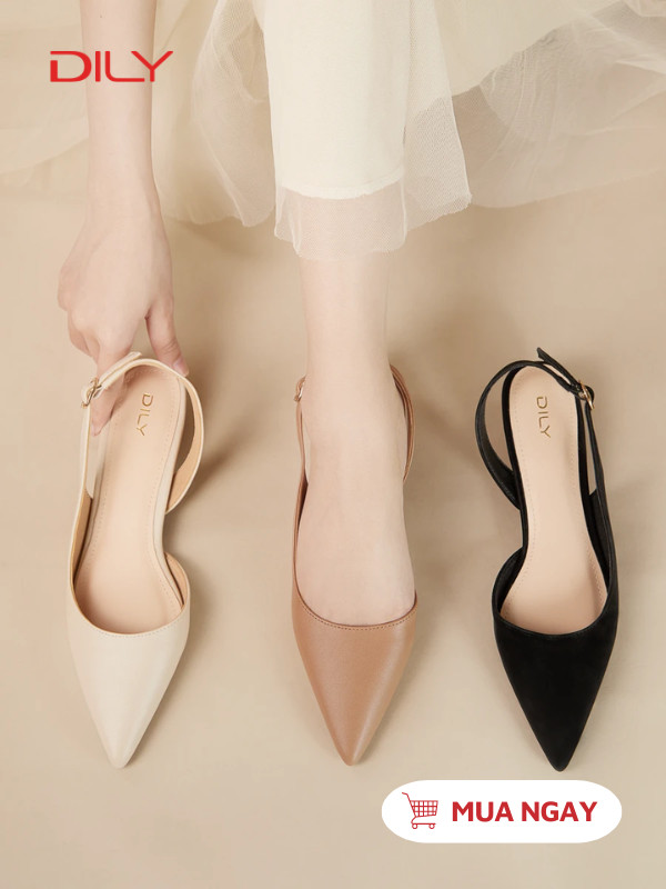 Giày búp bê mũi nhọn quai hở gót trendy AA0439 - DILY