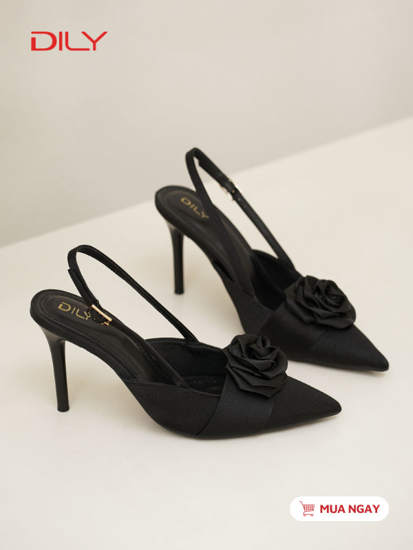 Giày slingback vải lụa satin đính hoa thời thượng DL0524 - DILY