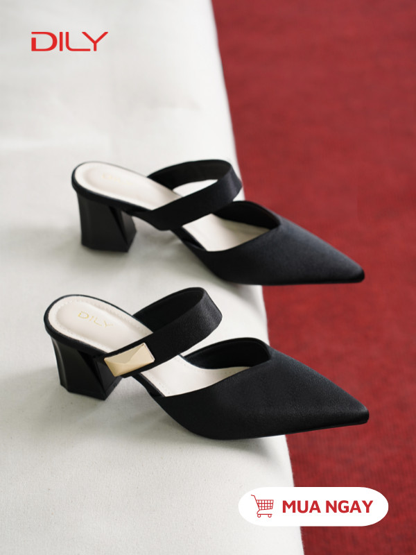 Guốc sục mũi nhọn gót vuông 5.5cm sang trọng DL0574 - DILY