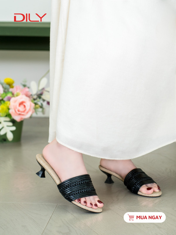 Dép guốc quai ngang cách điệu, gót nhọn cao 4cm DL0613 - DILY