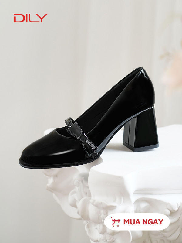Giày cao gót đế vuông, quai gắn nơ trẻ trung DL0567 - DILY
